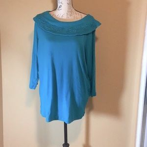 XL  Kim Woman Turquoise Blouse w/ Detailed Collar